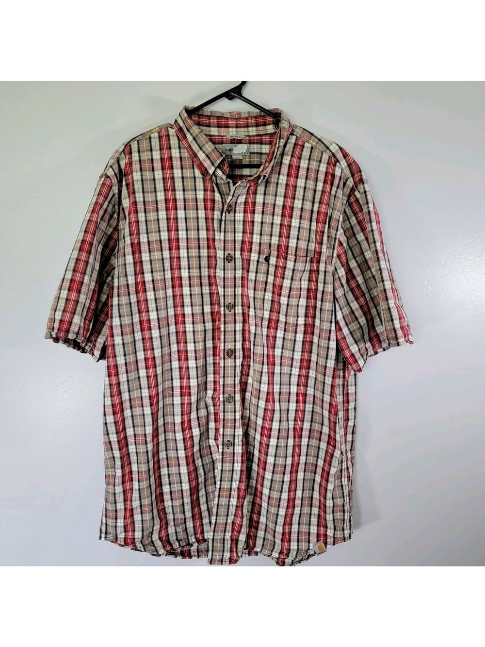 Carhartt Button Down Short Sleeve Shirt Men XL Tall Plaid Workwear Casual Office